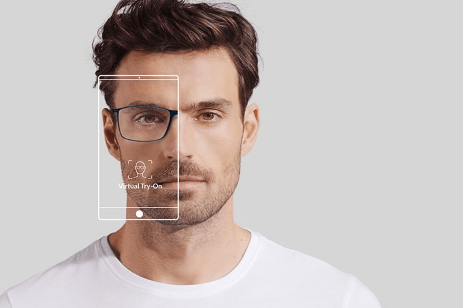 man showing with eyeglass virtual try-on